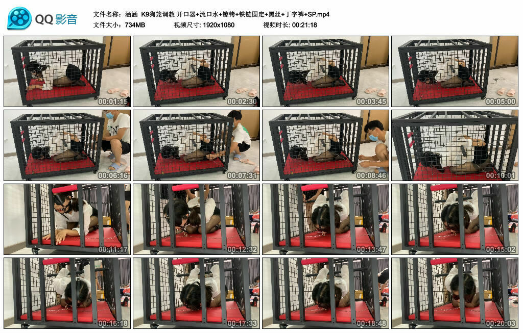 【涵涵】K9狗笼调教 开口器+流口水+镣铐+铁链固定+黑丝+丁字裤+SP